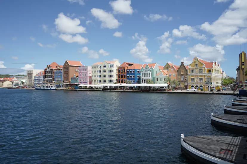 Colourful waterfront buildings along Handelskade in Willemstad, Curaçao