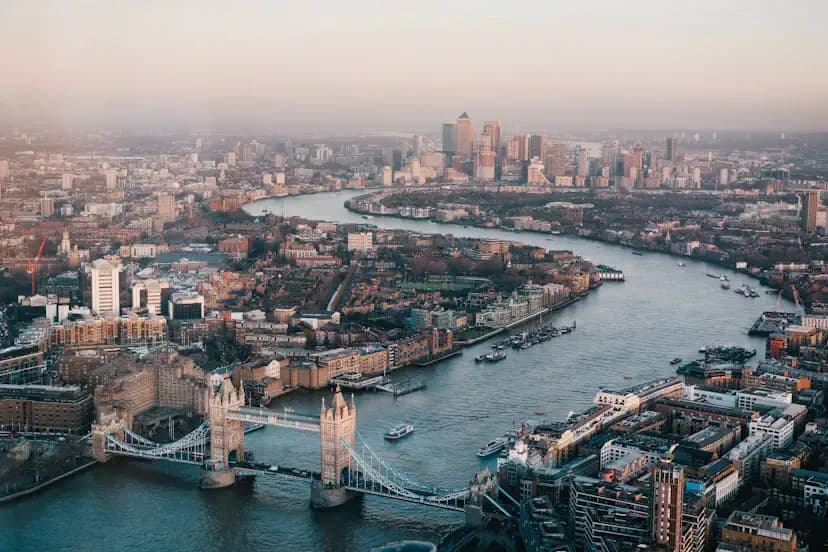 Tower Bridge and the London skyline at dusk