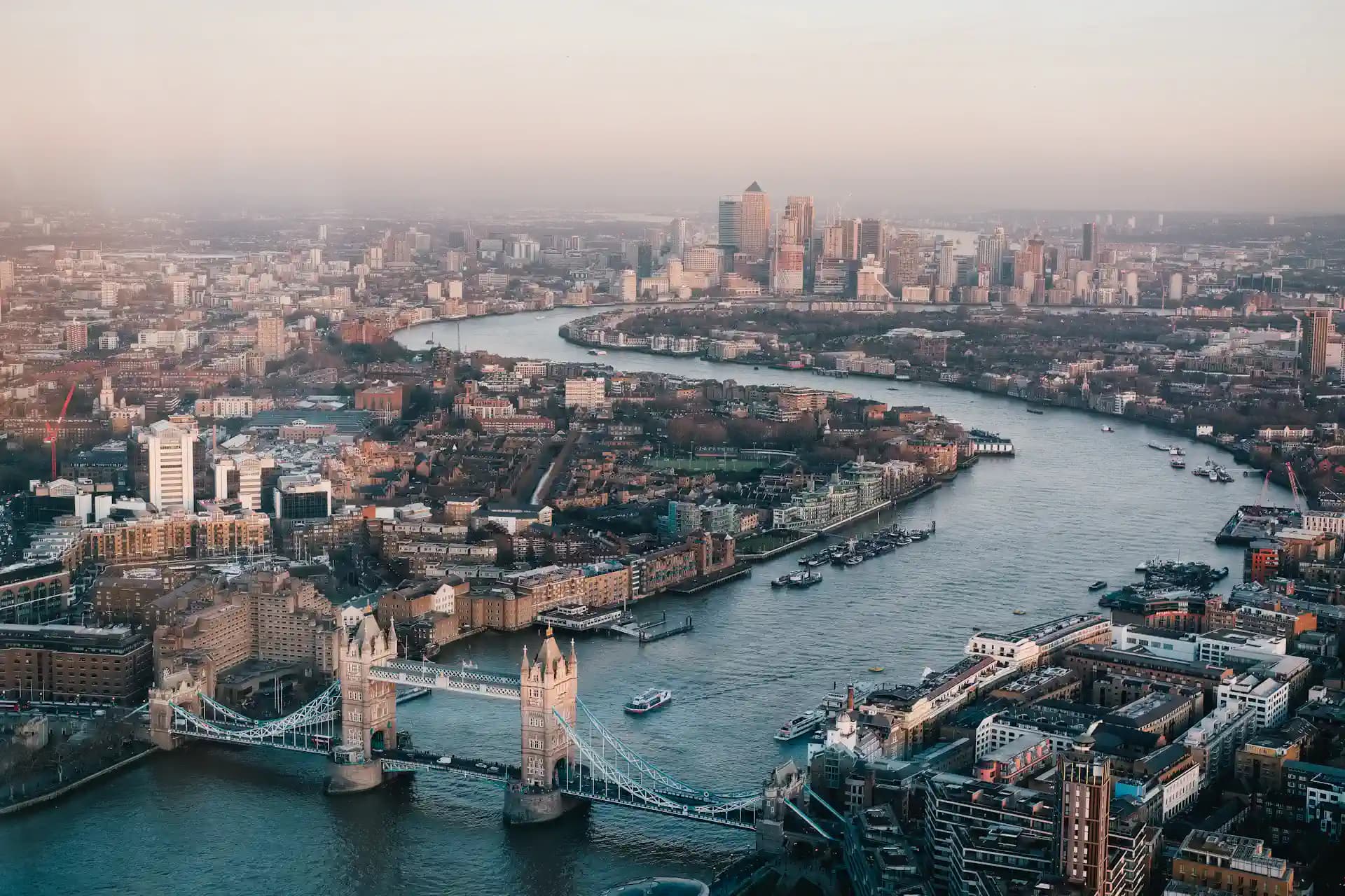 Tower Bridge and the London skyline at dusk